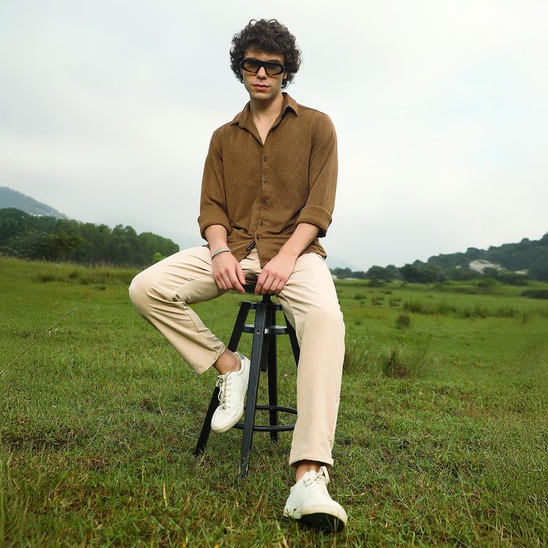 Image of CAHOOT Men's Shirt for Casual Wear | Spread Collar | Long Cuffed Sleeves | Button Closure | Shirt Crafted with Comfort Fit for Everyday Wear