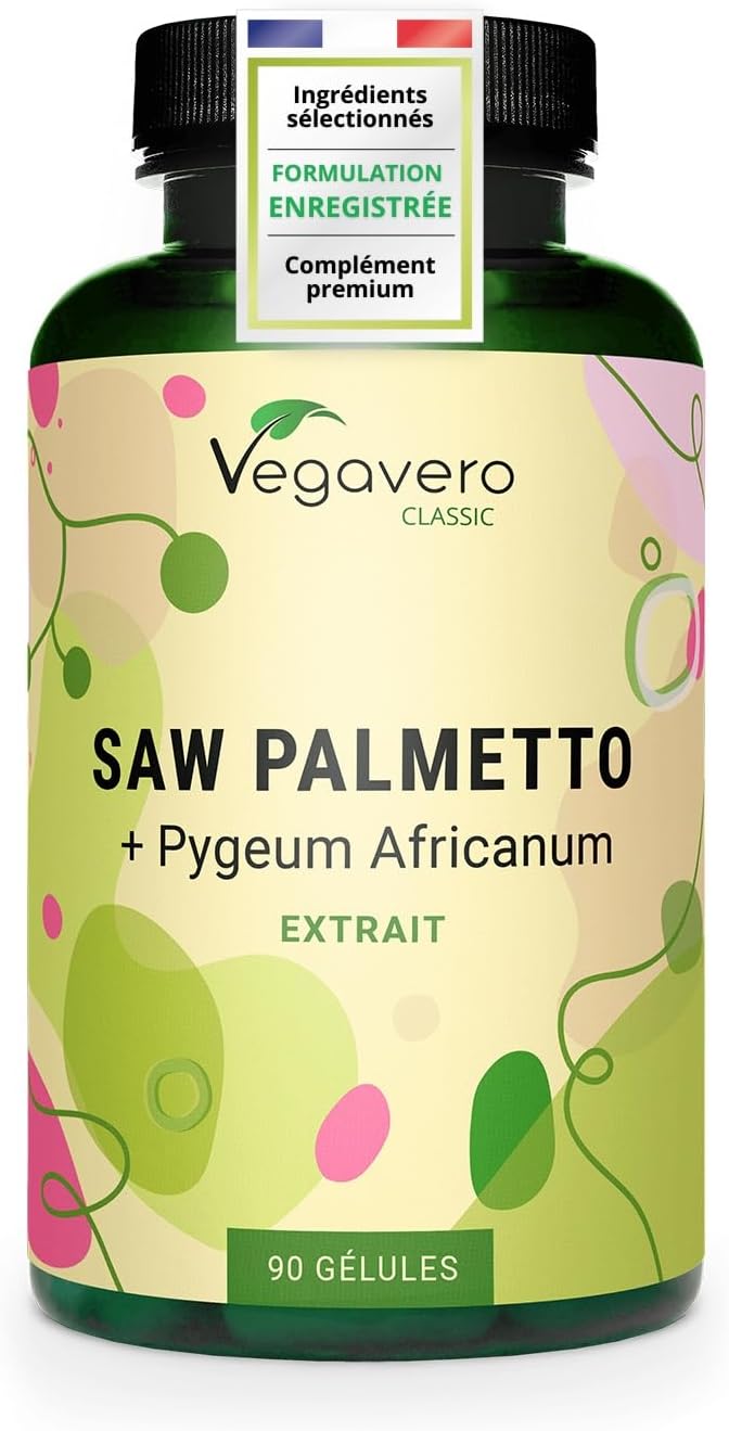 Saw Palmetto 10000 mg | With Pygeum Africanum | Highly Dosed Extracts | 45% Fatty Acids & 10% Sterols | Prostate & Urinary Comfort for Men | VEGAN & No Additives | 90 Capsules | Vegavero®