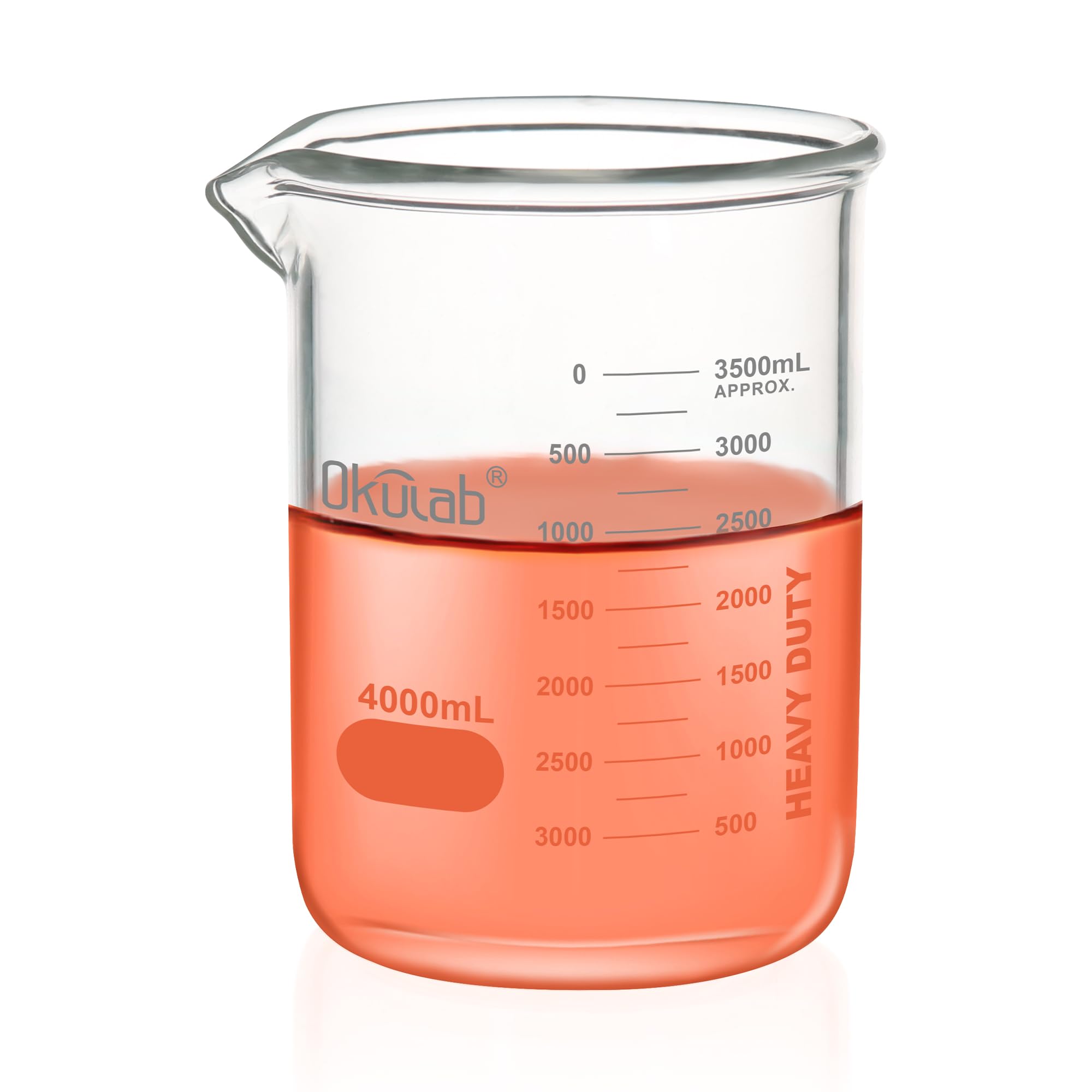 HBKG4000A1 - Set di bicchieri in vetro borosilicato 3.3 a pareti spesse, con graduazione stampata a doppia scala, vol.4000 ml, HBKG4000A1