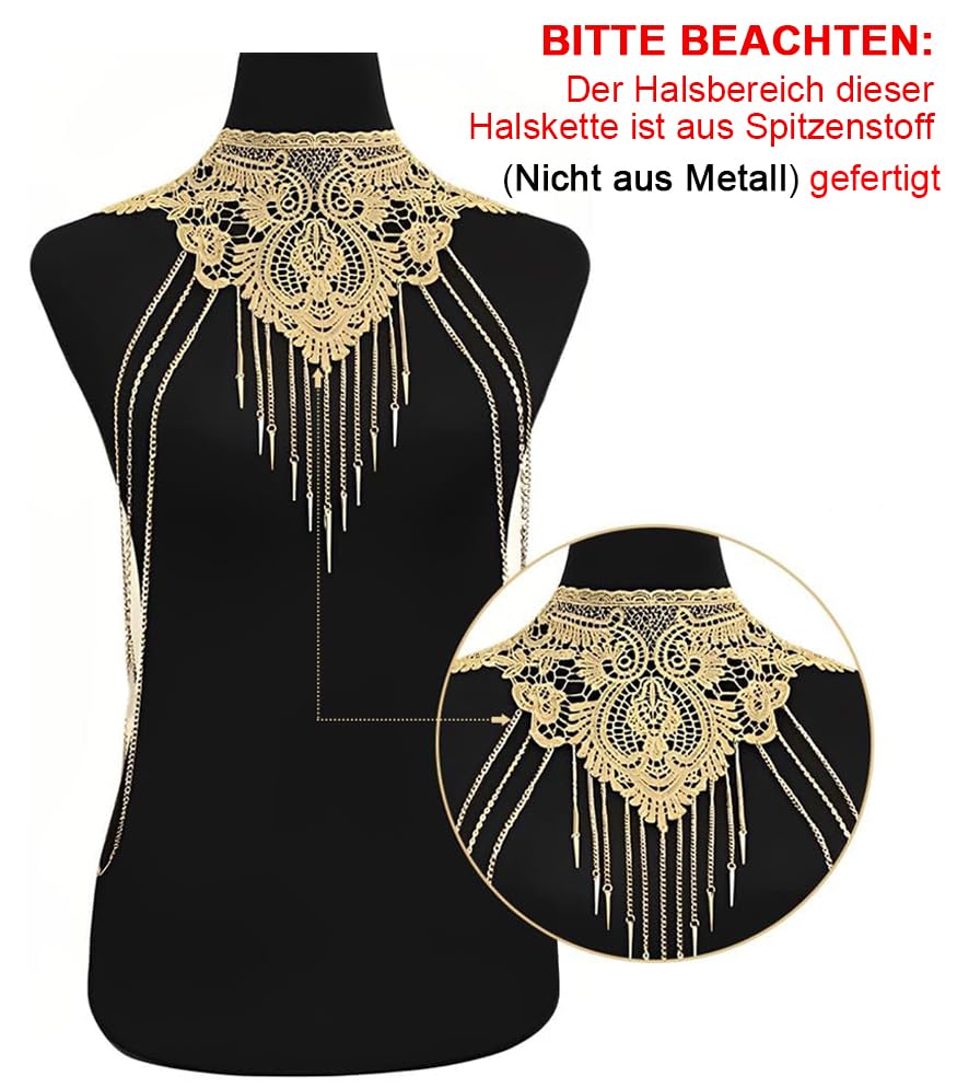 Image secondaire de Amorar Corps Chaîne Bijoux Or Dentelle Multicouche Gland Collier Bikini Plage Corps Ventre Bijoux pour Femmes, Soutien-Gorge Cha