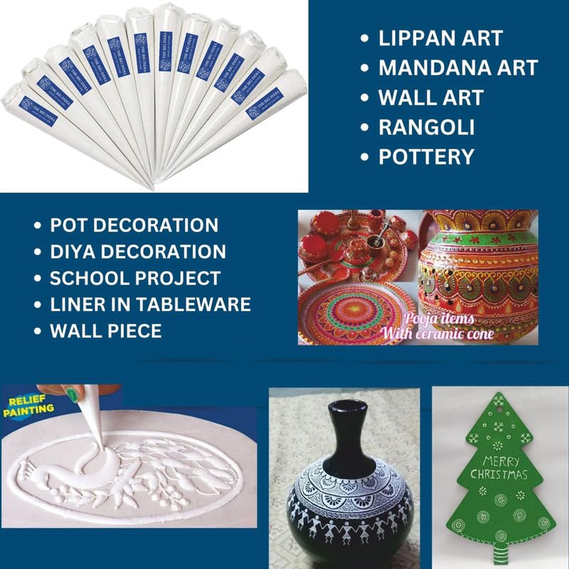 White Ceramic Cones for Arts & Crafts, Lippan Art, Mandana Art, Texture Art Paste, Pottery, Liner, DIY Decorative Purposes (Pure for Sure) (10 White Cone) 3