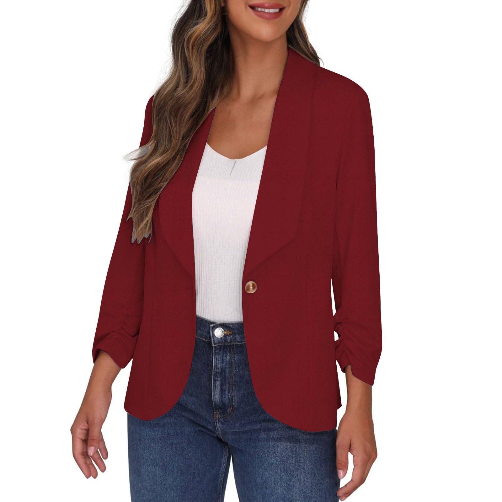 Blazers for Women Business Casual 3 4 Sleeve Womens Blazer with Padded Shoulder Work Office Slim Fit Outfits