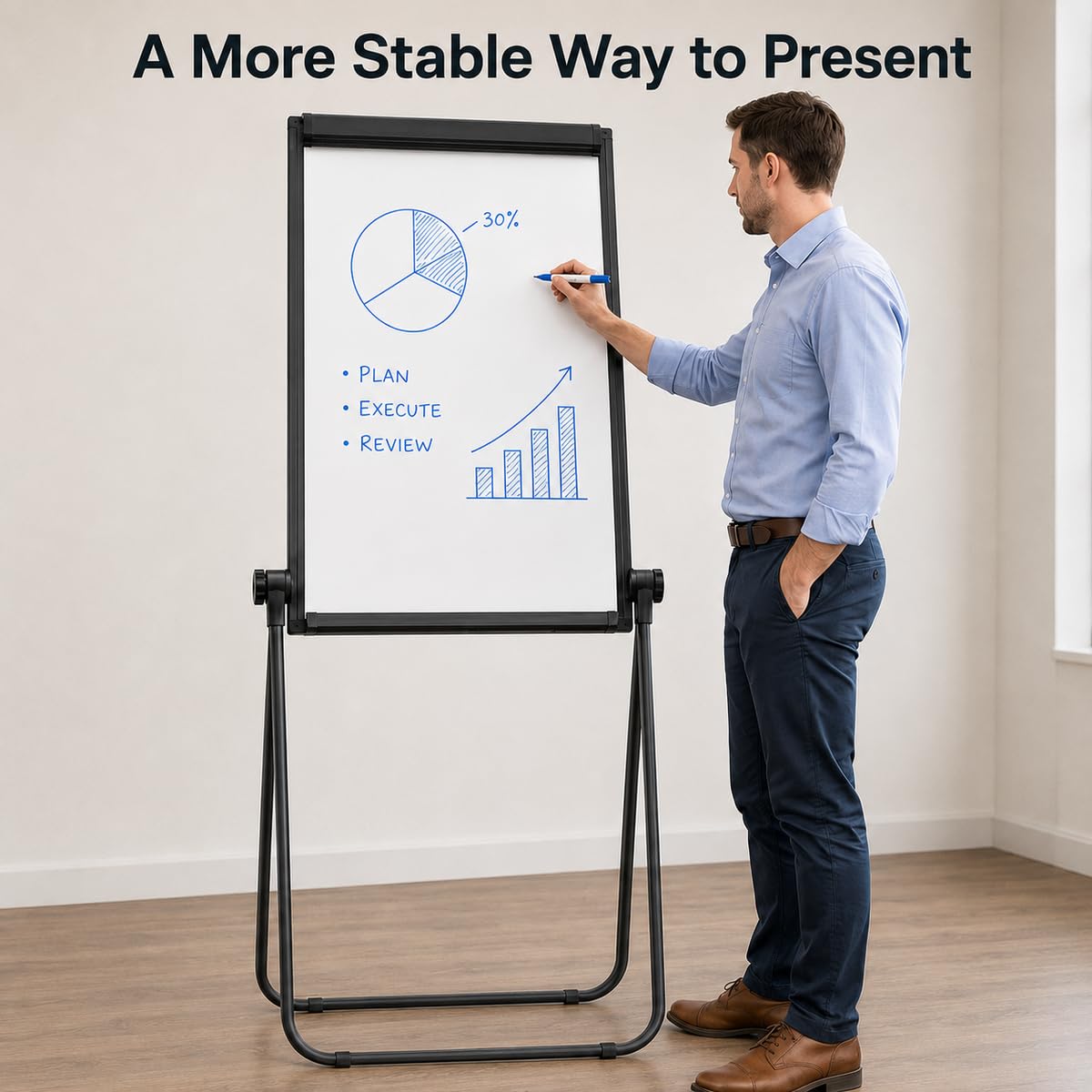 U-Stand Caballete para pizarra blanca, 36 x 24 pulgadas, doble cara, magnético, borrado en seco, altura ajustable y rotación de 360 grados, color negro
