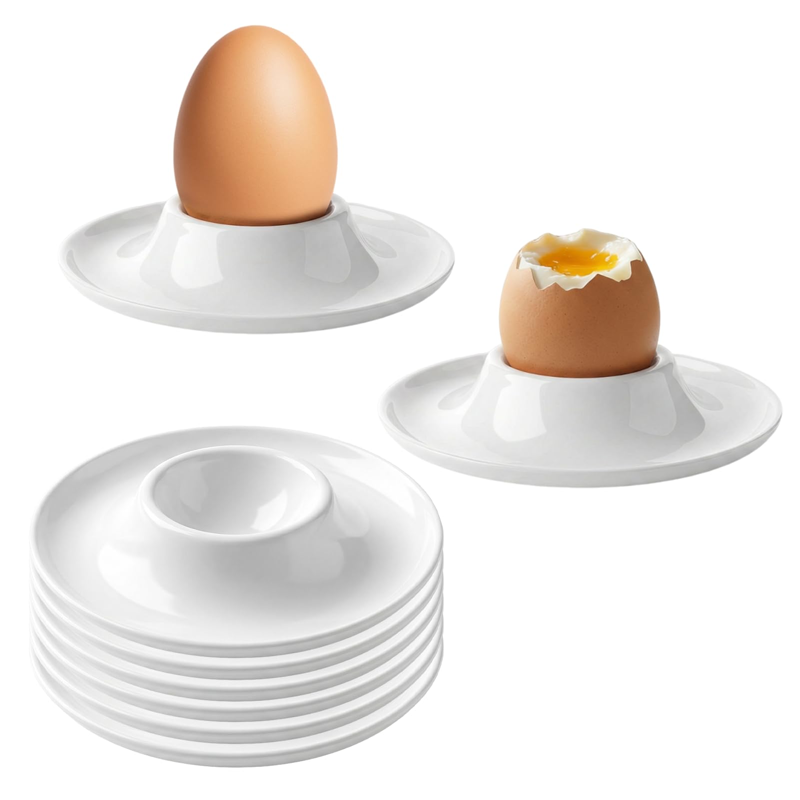 6 Pcs White Egg Cups, Plastic Plastic Egg Shell Cups with Base, Egg Stand Plate for Breakfast,Dining Table,Kitchen Drawer,Family Gathering,Camping Picnic
