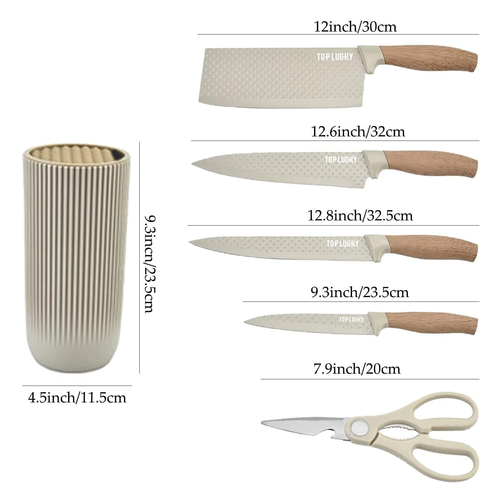 JUSTUP Ensemble de couteaux 6 pièces - Bloc de couteaux de cuisine en acier inoxydable anti-adhésif de couleur kaki - Ensemble de couteaux de chef universel adapté pour la maison, le restaurant et le