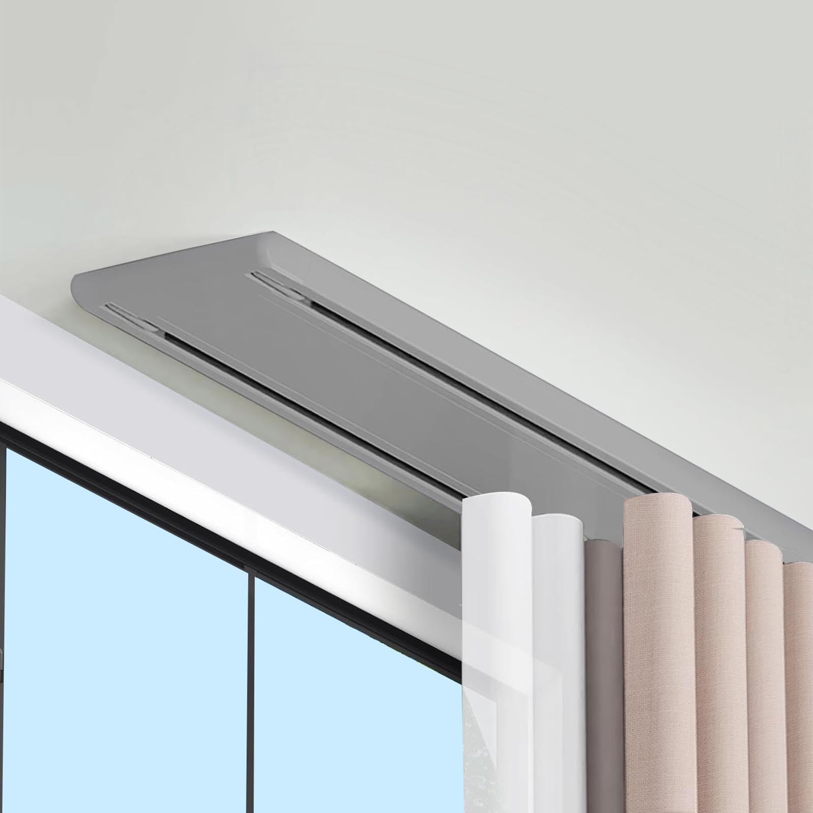 Doppelreihige Aluminium Gardinenschiene 2-läufig Leise Deckenmontage für Schlafzimmer Balkon Hotel – 1/1,5/2/2,6/3,8/4,7 m con materiale di protezione (grigio 2,2 m)
