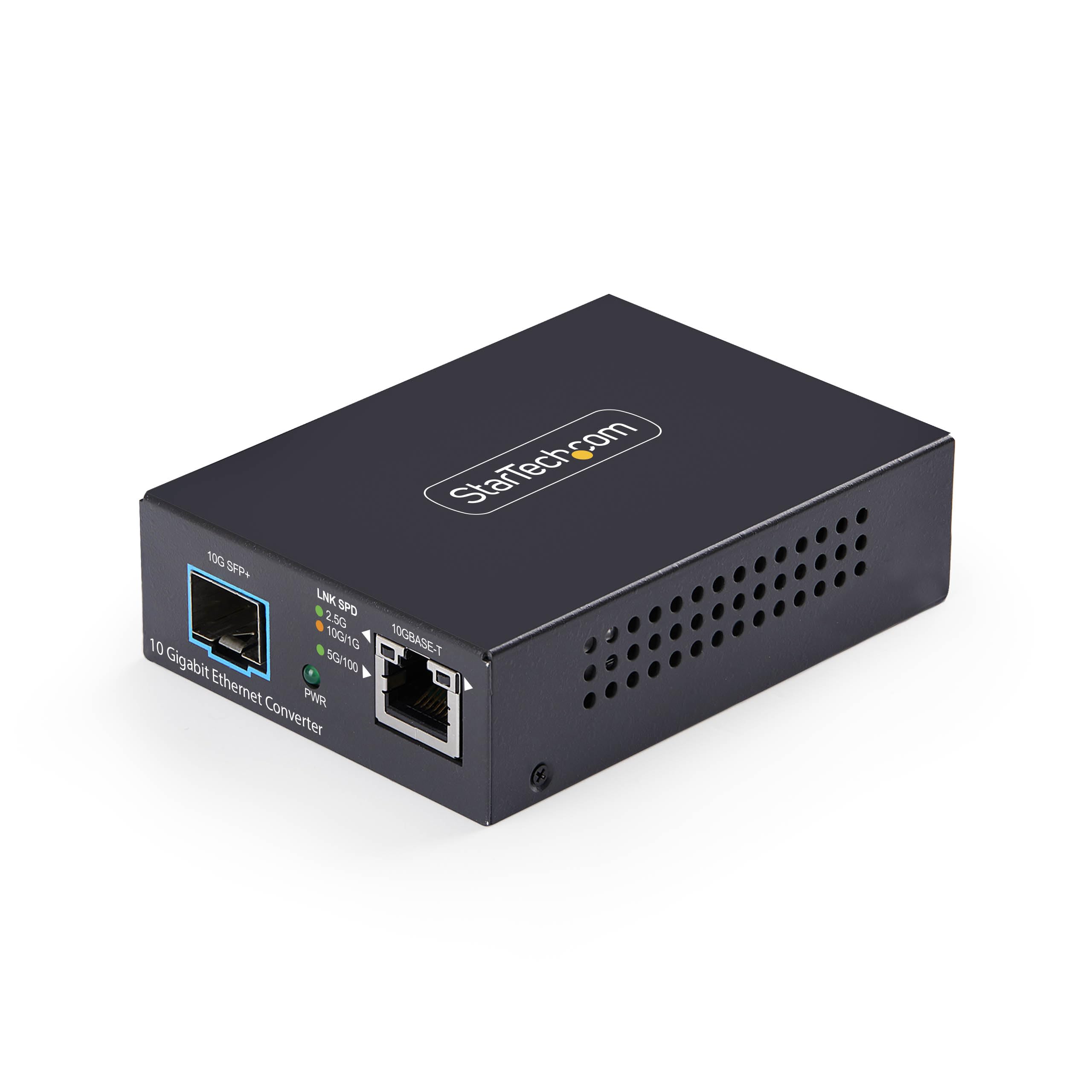 StarTech 10GbE Multi-Gigabit Open SFP+ Fiber Media Converter, 10G/5G/2.5G/1G/100M, Copper to 10GBASE-X SFP+, TAA