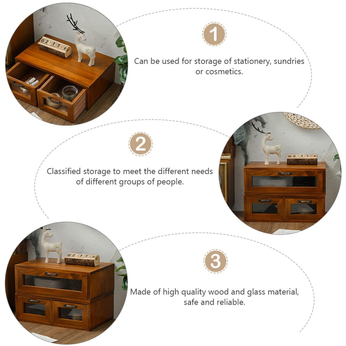 Supporto Rialzato Cassetto Legno per Monitor da Scrivania, Organizer in Legno Spazio per Cancelleria e Accessori, per Studenti e Appassionati di Makeup