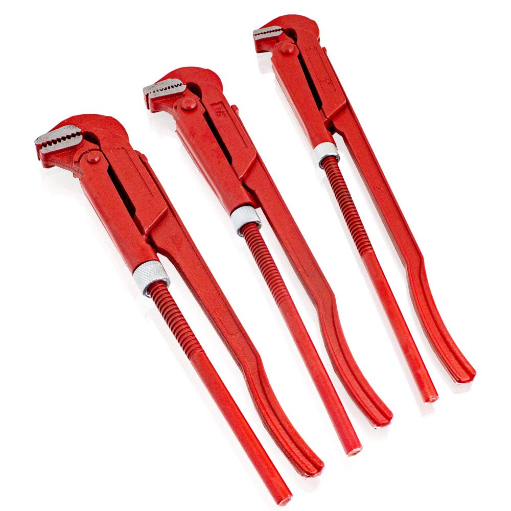 Bituxx Eckrohrzange Rohrzange Wasserpumpenzange Zange abgewinkelt 90° (3er Set (1/1,5/2 Zoll))