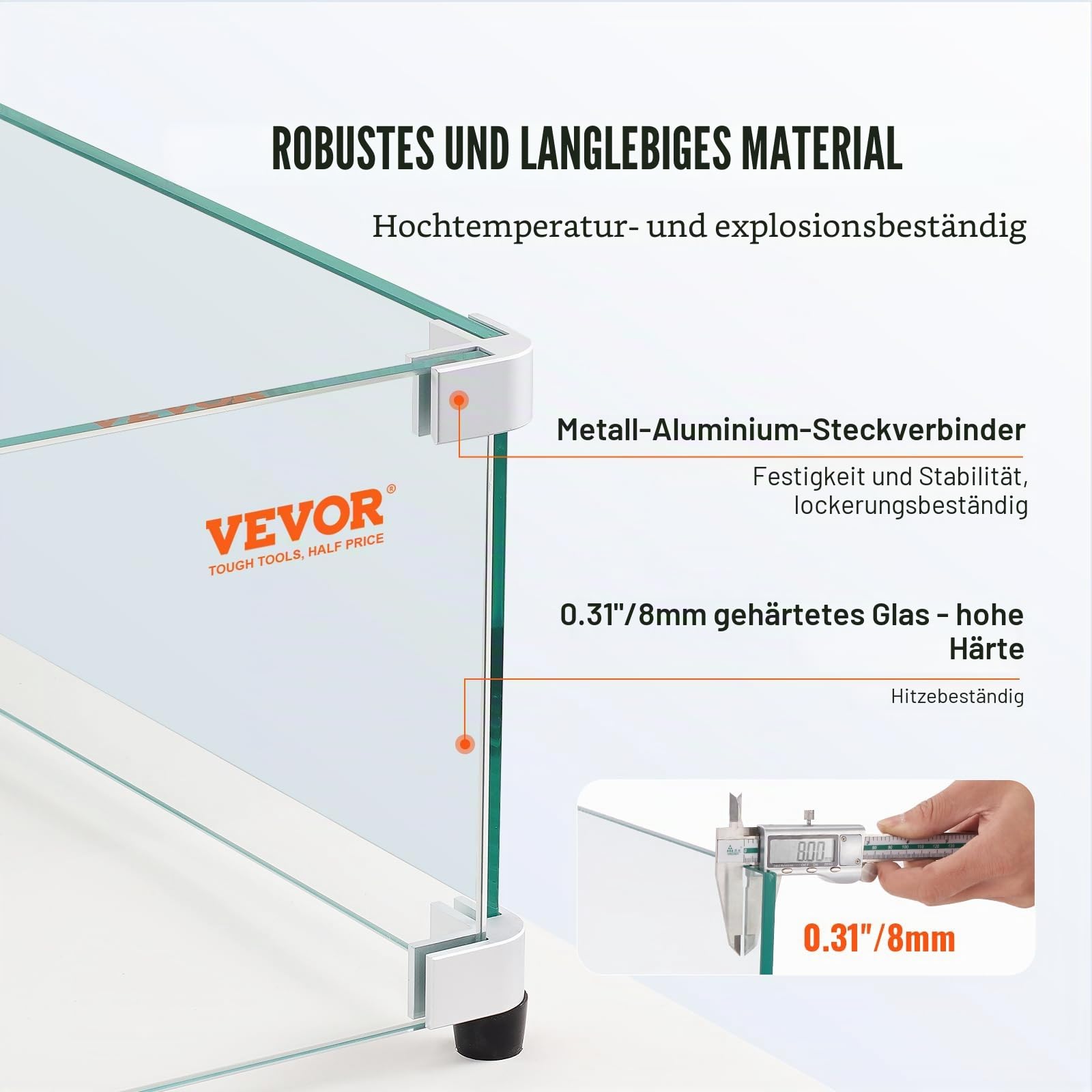 VEVOR Gas-Feuerstellen-Windschutz für quadratischen Feuertisch, 493 x 493 x 191 mm, durchsichtiger, gehärteter Windschutz für Feuerstellen, 8 mm dicker quadratischer Glasschutz, Glasscheibe mit harter