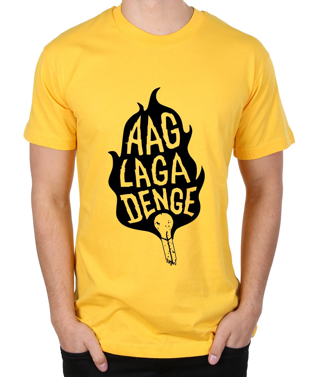 Caseria Men's Round Neck Cotton Half Sleeved T-Shirt with Printed Graphics - Aag Laga Denge