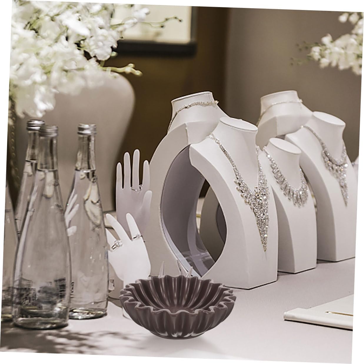 Decorative Black 10-inch Decorative Bowl with Grooved Petal Edge, Jewelry Holder and Candy Dish Organizer for Living Room, Coffee Table, Entryway Key Storage, and Home Décor