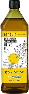 Bella Del Sol Organic First Cold Press 100% Extra Virgin Olive Oil, Smooth and Mild Taste, Cholesterol Free, Acidity < ....