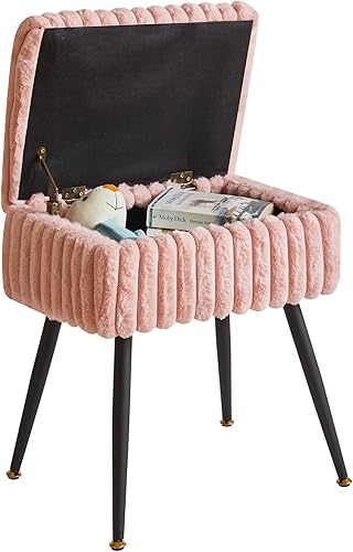 Miniatura 6 de Taburete de tocador, taburete otomano de piel sintética, otomana de maquillaje con parte superior abatible con asiento acolchado suave, para sala de
