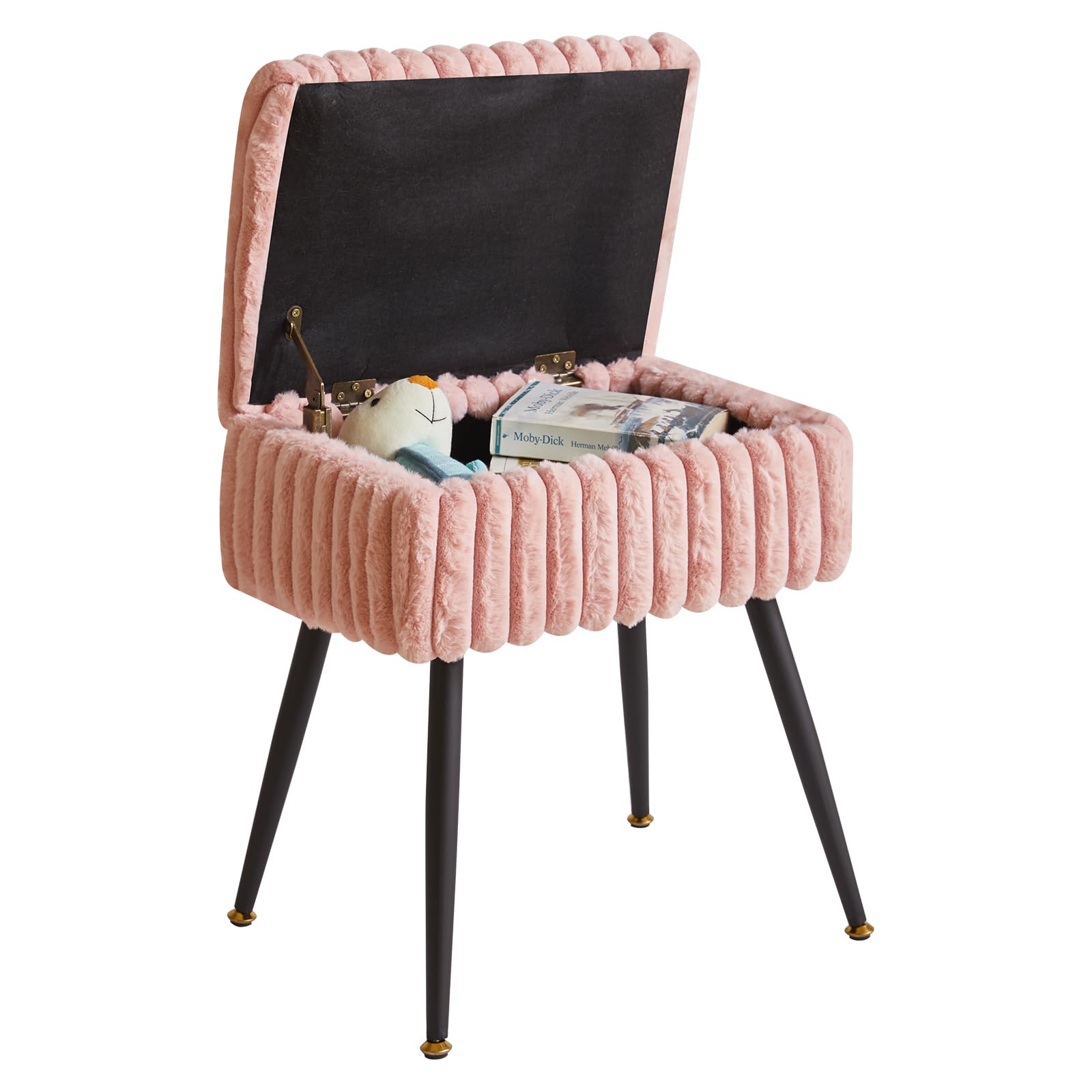 Aibiju Tocador Rectangular con Almacenamiento, Reposapiés de Terciopelo, Silla Tocador con 4 Patas de Metal, para Sala de Estar, Cabina de Prueba, Dormitorio, Rosa YD-MS151P