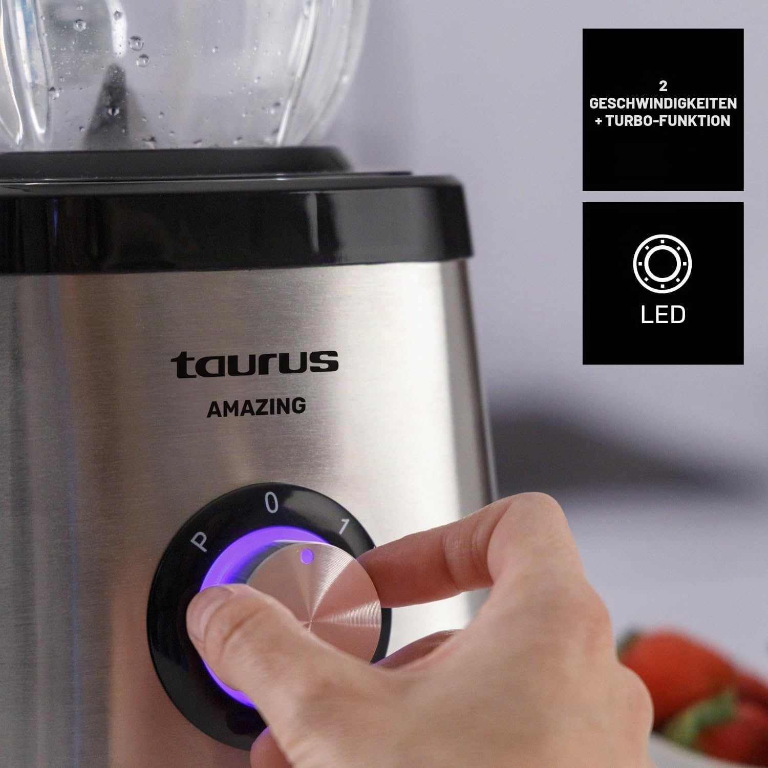 Taurus Magnum 1300 – Standmixer, 1300 W, Krug aus Glas mit 1,5 l, 4 abnehmbare Klingen aus Edelstahl, Eismahlwerk, BPA-frei, spülmaschinenfest, 2 Geschwindigkeiten + Turbo, Grau