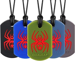 Spider Sensory Chew Necklace for Kids, Boys or Girls (5 Pack) - Chewing Necklace Teething Necklace Teether Necklace Chew Toys - Teething Toys Designed for Chewing, Autism, Autism Sensory Teether Toy