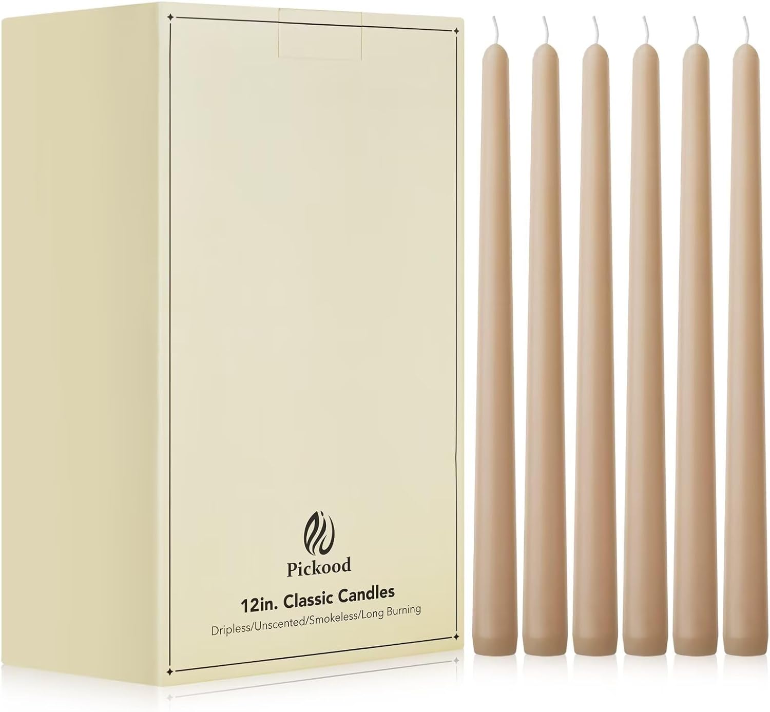 12-Inch Tall Unscented Dripless Taper Candles Bulk 30 Pack - Beige Taper Candles Bulk, Perfect for Wedding, Dinner - Smokeless, 8-10 Hour Long Burning - Colored Candlesticks Bulk - Beige Beige 0.85*12 inch