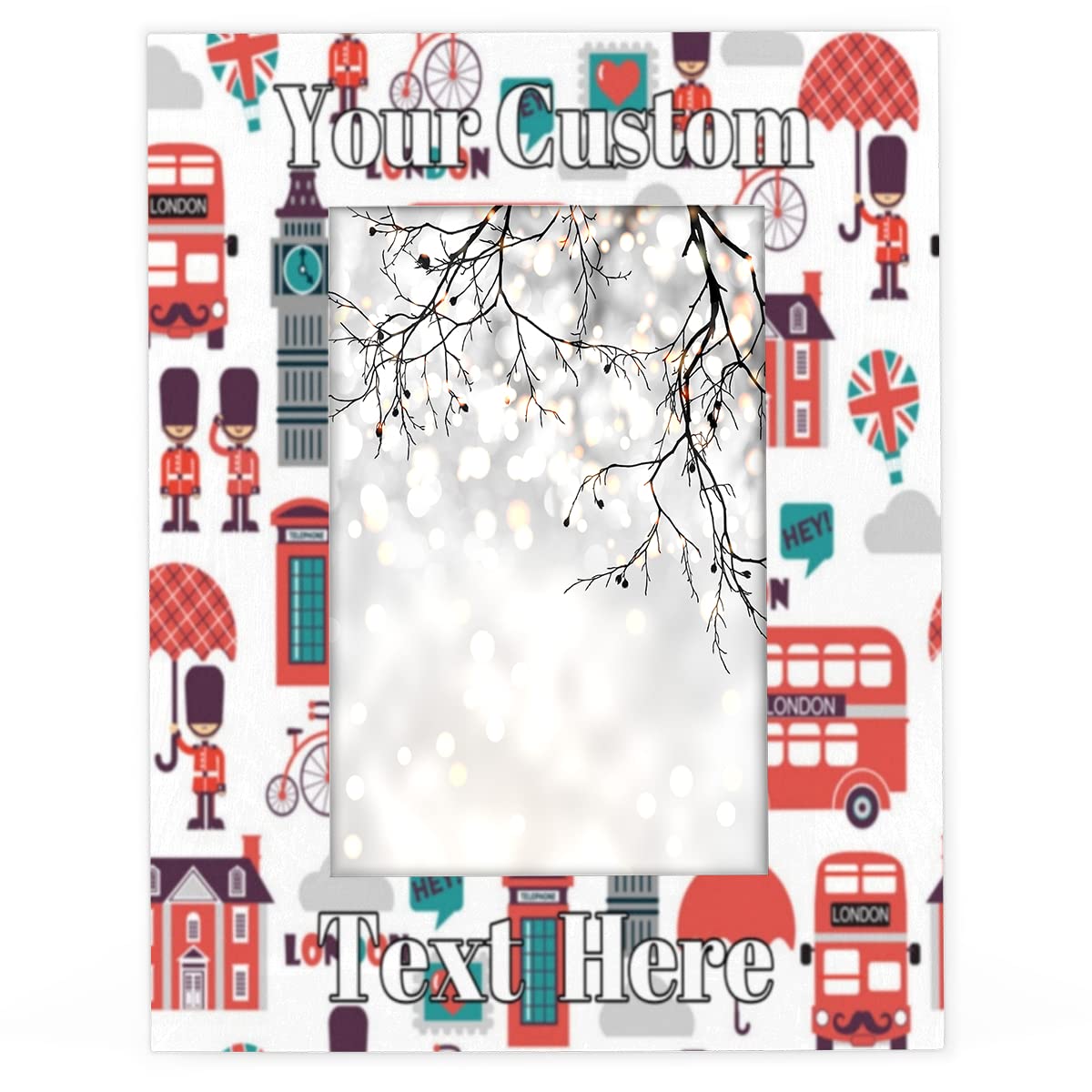 London Bus Uk Flag Personalized 5x7 Picture Frame British Big Ben Custom Text Name Photo Frame Customized Picture Photo Frame Collage Decor for Wall Mounting or Tabletop Display