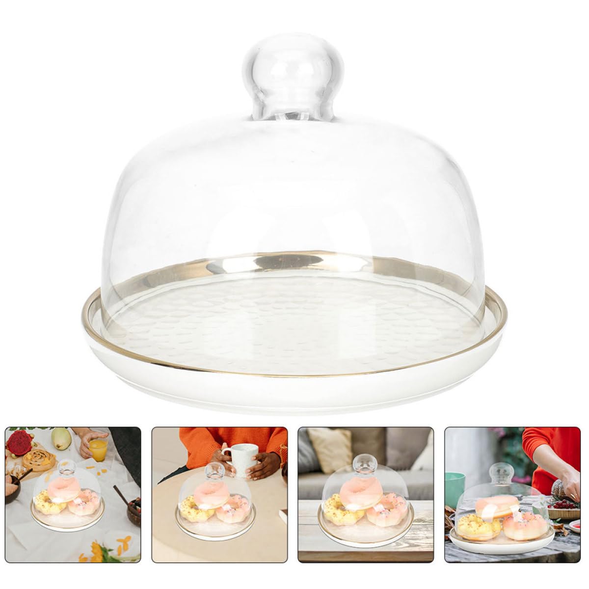Vassoio per Dolci Set da 1 con Coperchio in Vetro Bianco Elegante per Esposizione e Conservazione di Snack e Dolci, per Feste e Matrimoni