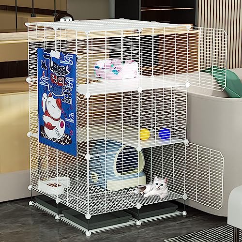 猫ケージ、屋内猫用猫小屋、猫囲い、ワイヤードッグケージ、トイレと猫ハンモック付きのDIY猫ベビーサークル、取り外し可能で折りたたみ可能、組み立てが簡単(サイズ:75*75*120cm/29*29*47インチ(高密度)