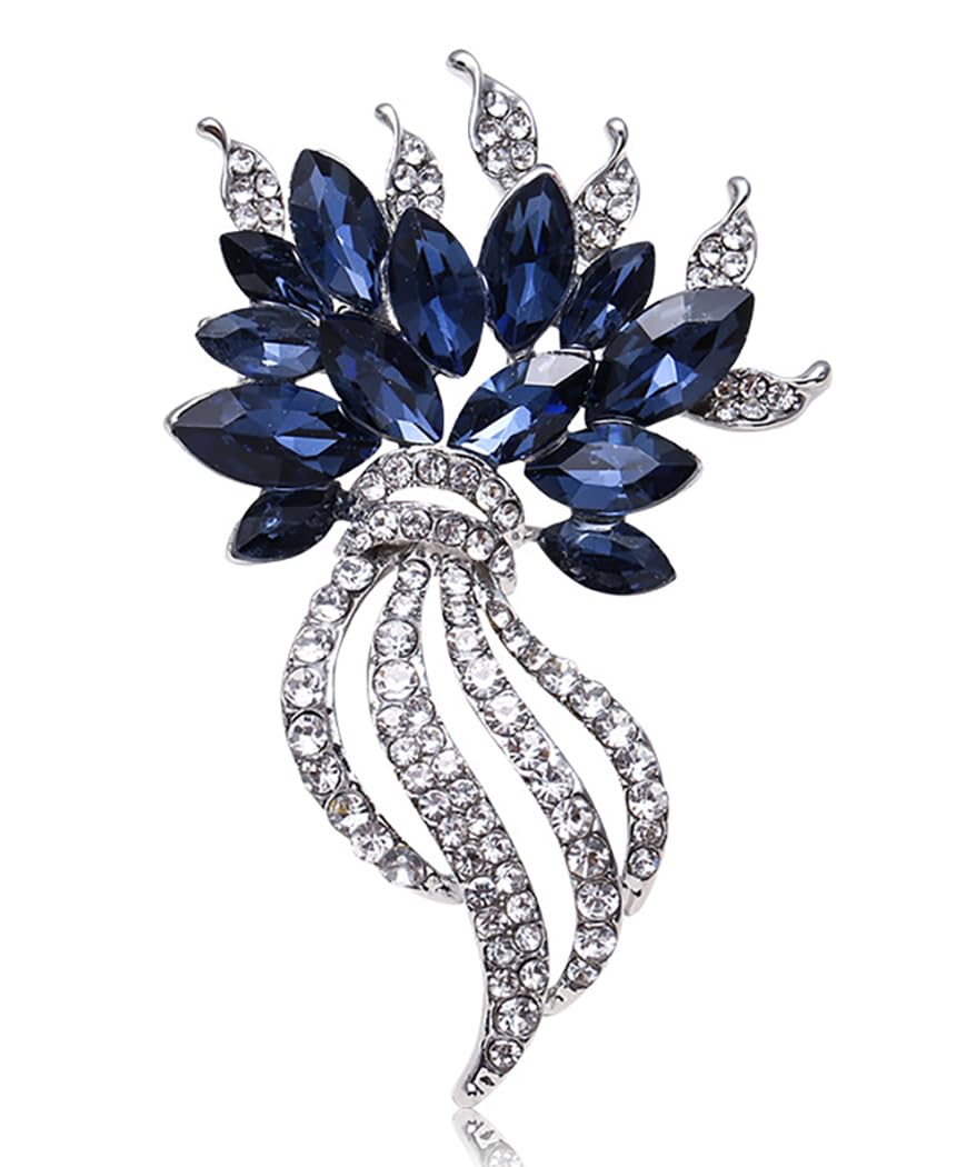 YouBellaJewellery Latest Stylish Crystal Unisex Floral Silver Plated Brooch for Women/Girls/Men (Silver)