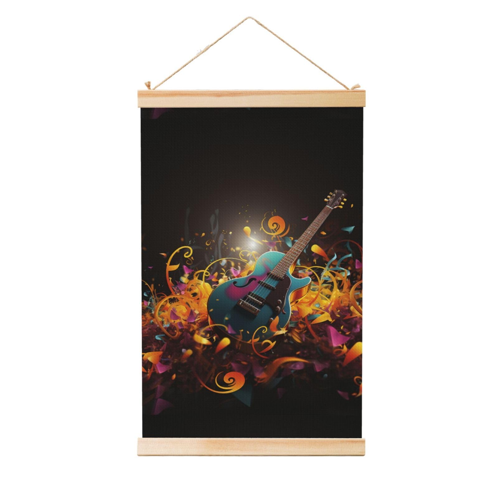 Music background Poster Wooden Shaft Hanging Poster Wall Hanging Banner Canvas Artwork with Wood Frames 12"x18" Modern Artwork Decor Ready to Hang Wall Art for Home Decor Scroll Painting