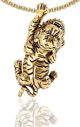 Xusamss Collar con colgante de tigre animal de acero de titanio punk, cadena de 22 pulgadas