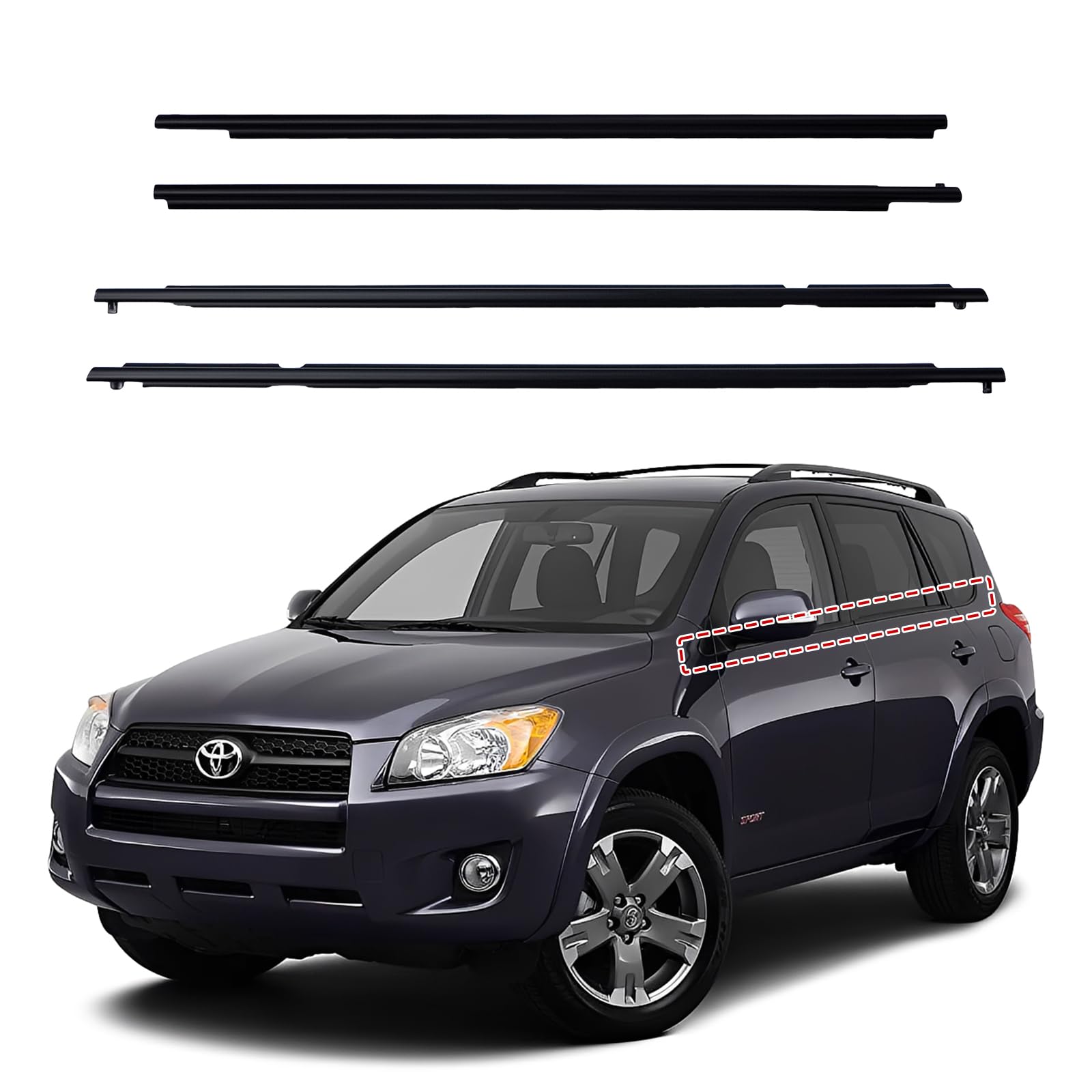 GOFIRA Black Outer Door Weather Strip, Window Molding Trim Seal Belt for Toyota RAV4 2009-2012, Matches Reference Part 75710-0R020 75720-0R020 75730-0R020 75740-0R020 with Install Tool