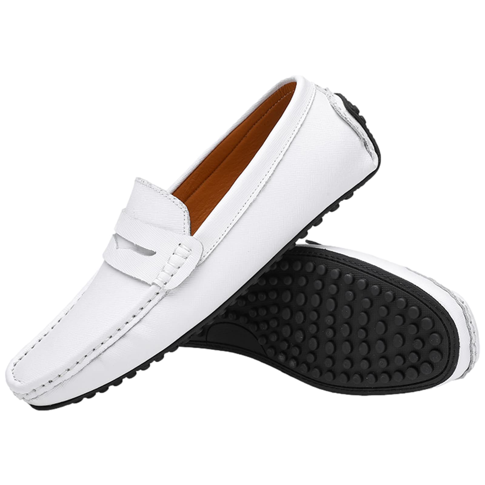 ANUFER Hombres Clásico Mocasines Plana Ponerse Suave Cuero Partido Mocasines Zapatos de Conducción