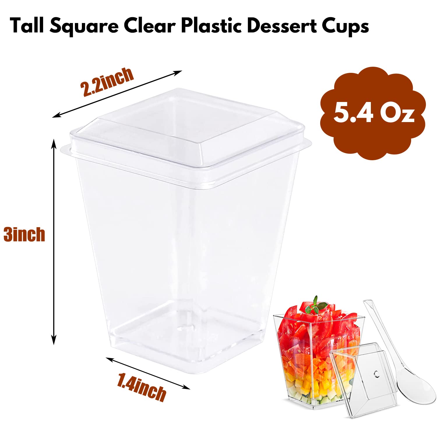 Buy 50 Pack Tall Square Clear Plastic Dessert Cups,5.4 Oz Clear Plastic