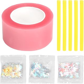 Nano Tape Bubble Kit, Strong Transparent Elastic DIY Balloons with Colorful Straws and Decorative Fillings, for Kids Girls Boys Birthday Party Decorations (Pinkish)