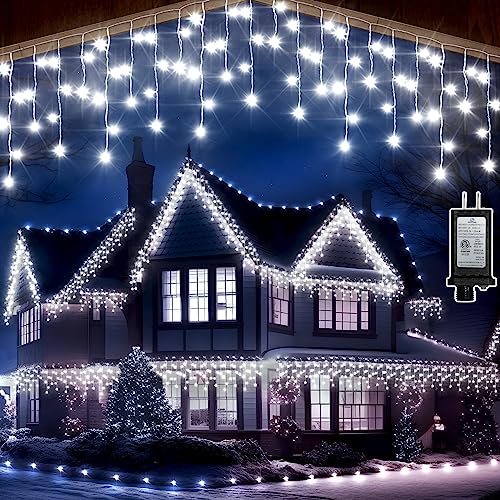 Christmas Lights Outdoor Decorations, 82FT 180 Drops Curtain Fairy String Lights Decor, 8 Modes Plug in 630LED Waterproof Timer Memory Function for Christmas Holiday Wedding Party (Cool White) Christmas Lights Outdoor Decorations, 82FT 180 Drops Curtain Fairy String Lights Decor, 8 Modes Plug in 630LED Waterproof Timer Memory Function for Christmas Holiday Wedding Party (Cool White)