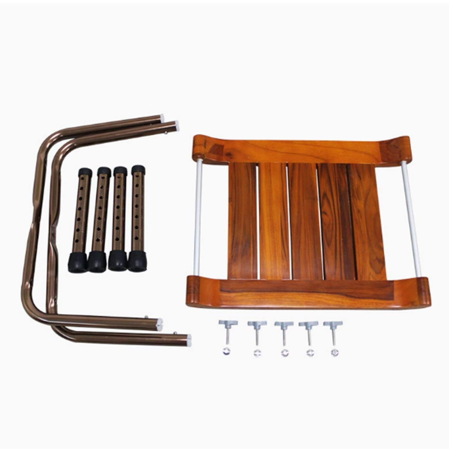 Taburete de Ducha de Teca con Reposabrazos, Regulable Asiento de Ducha de Aluminio, Antideslizante hasta 136kg, para Ancianos, Personas con Movilidad Reducida, Mujeres Embarazadas, Baño