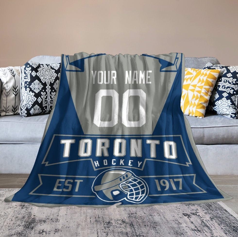 Ship Next DayToronto Custom City Hockey Throw Blanket Personalized Name Number for Men Women Youth Kids Oversized Soft Flannel Blanket Decorative for