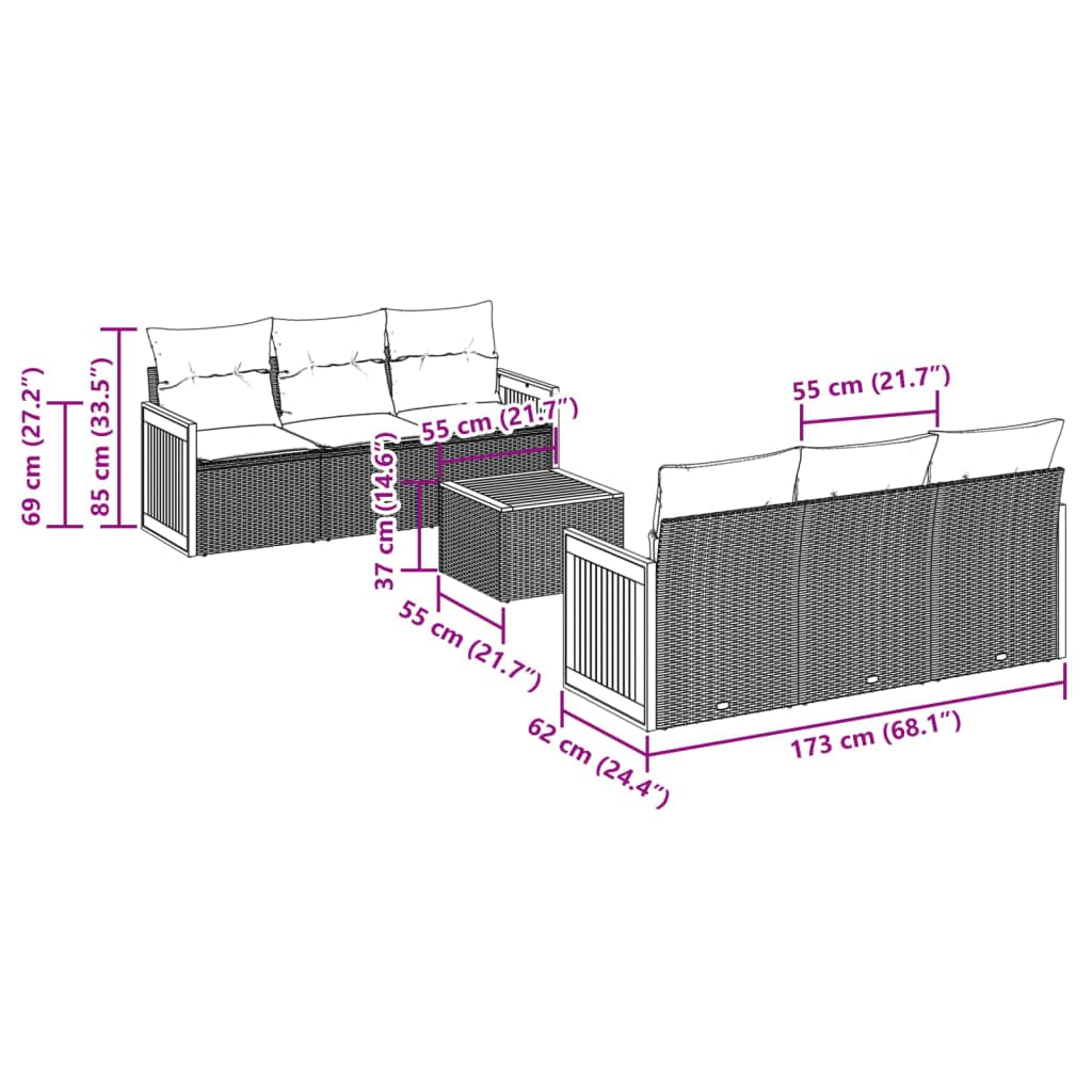 Générique Salon de Jardin modulable 7 pièces avec Coussins Amovibles en résine tressée Noire – Ensemble Confortable et résistant pour terrasse ou Jardin Comprenant canapé
