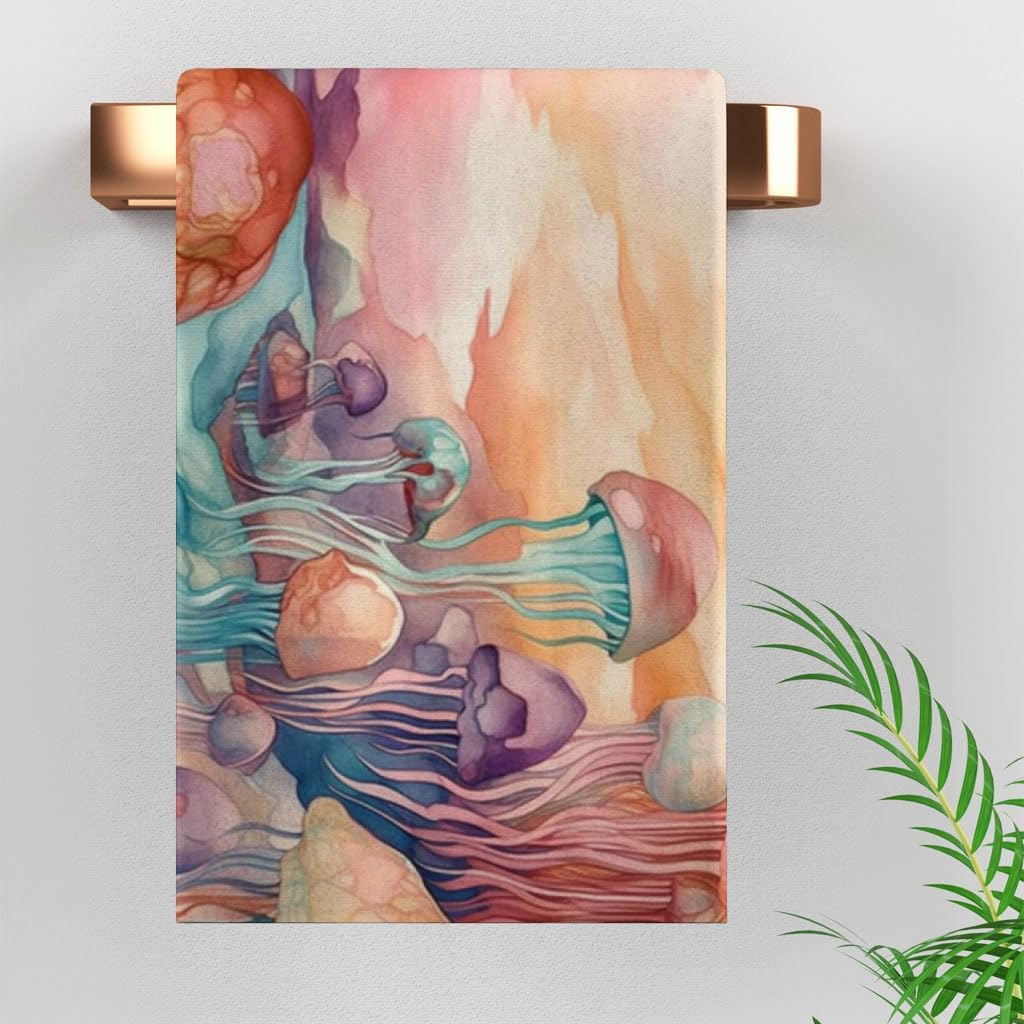 Jellyfish Graphic Polycotton Towel - Jellyfish Themed Items - Ocean Themed Gifts - 30 x 60 inches