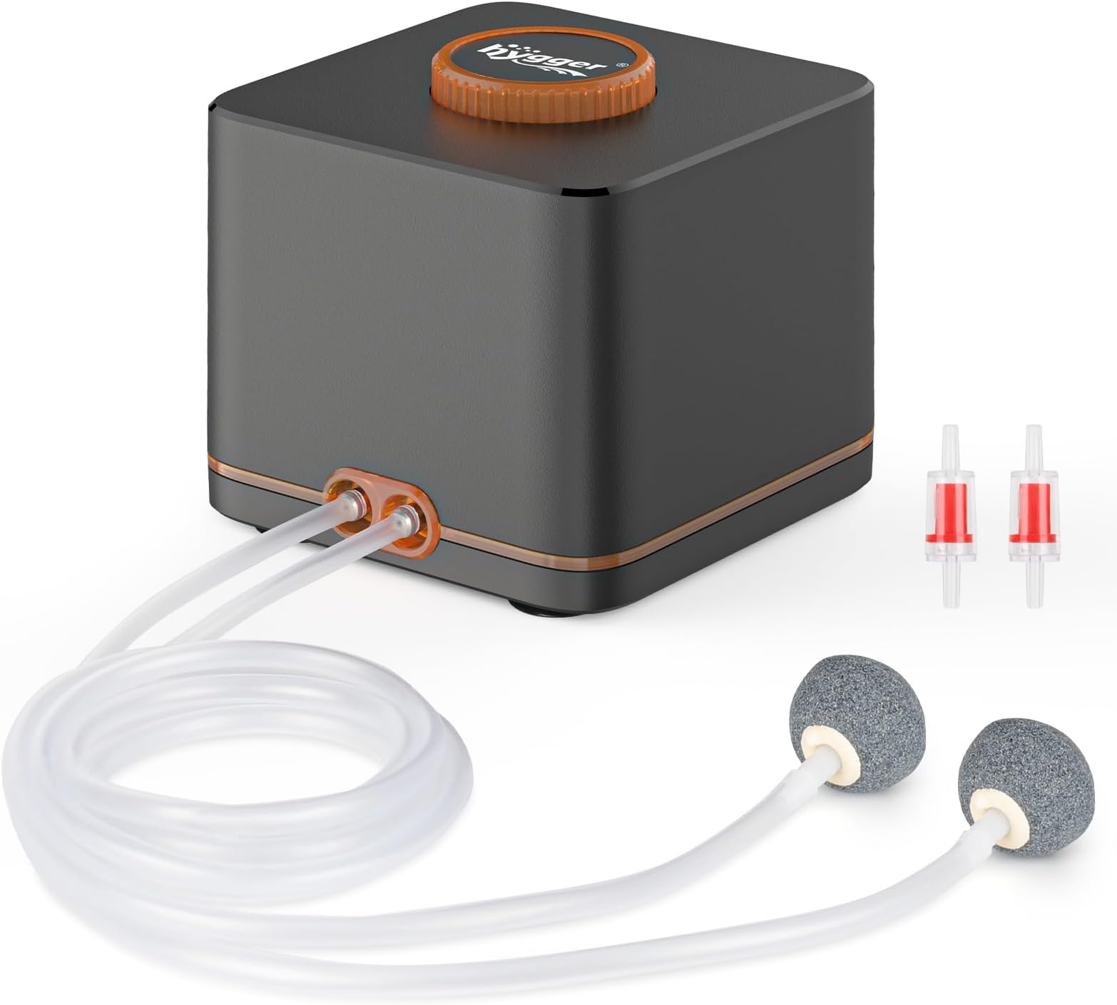 hygger Fish Tank Air Pump Kit 4W/7W for 20-450 Litre Aquarium Air Pump with Air Stone Stainless Steel Dual Outlet Adjustable Oxygen Aerator Pump