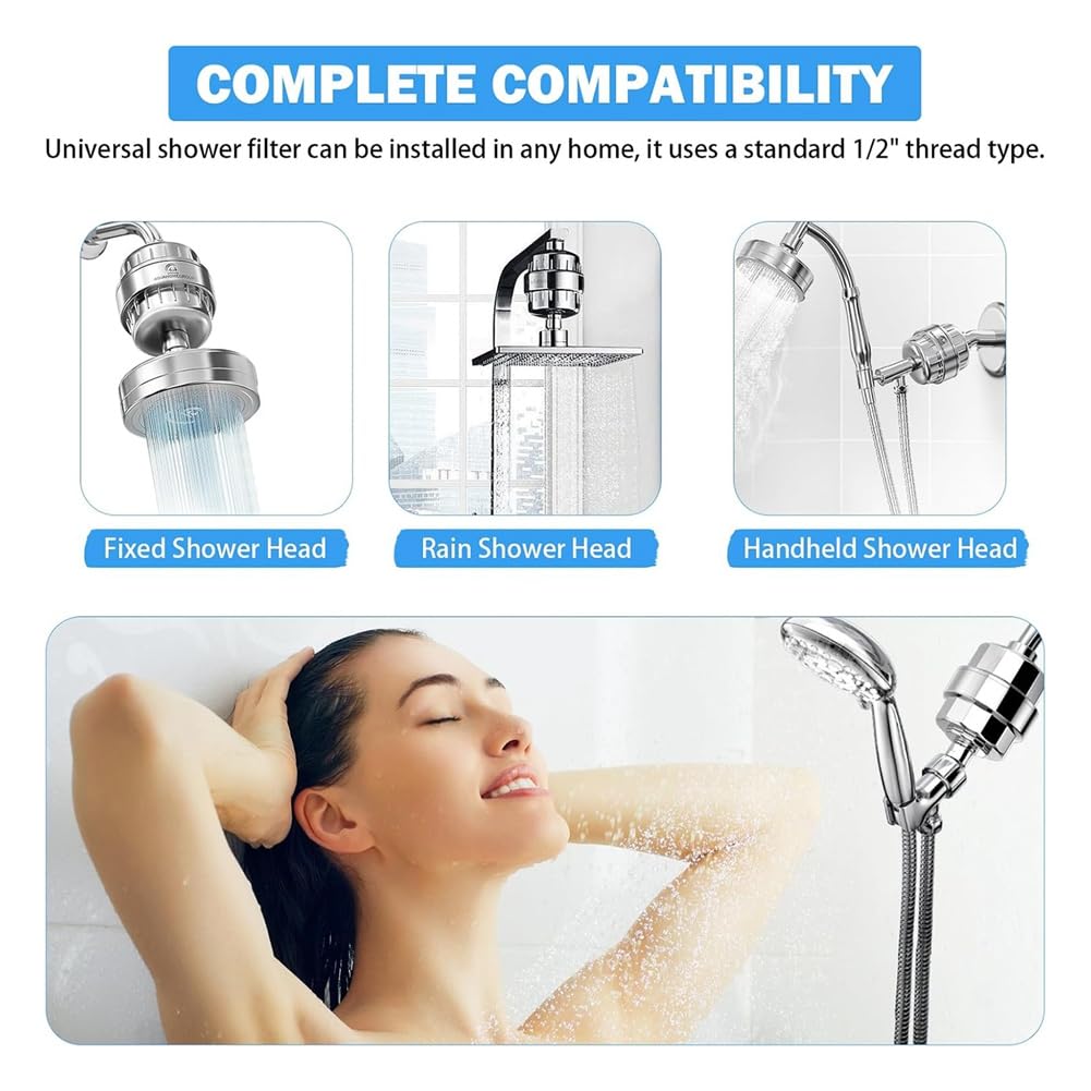 20-Stufiger Duschfilter-Ersatzfilter, Nachfüllkartusche für Duschkopffilter Zur Reinigung Von Hartem Wasser und Zur Chlorentfernung, 6er-Pack