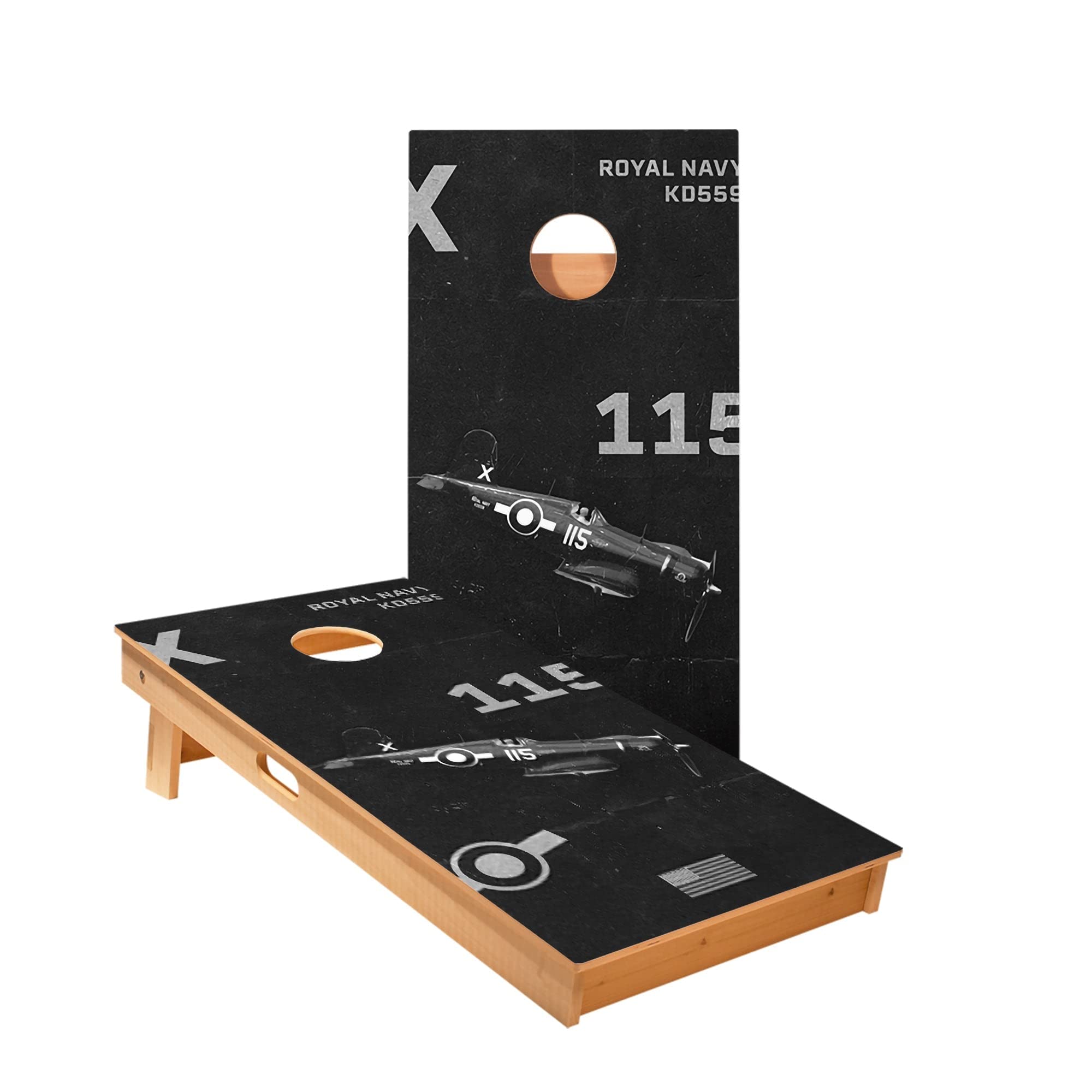 Skip's Garage WW2 Plane Cornhole Boards - Includes (2) Boards (NO Bags) + (2) Hole Lights & (2) Edge Lights