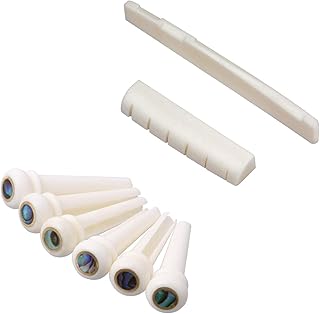 Acoustic Guitar String End Bone Nut Bridge Saddle Abalone Pins Replacements Set (Bone Pins & Bone Saddle Nut)