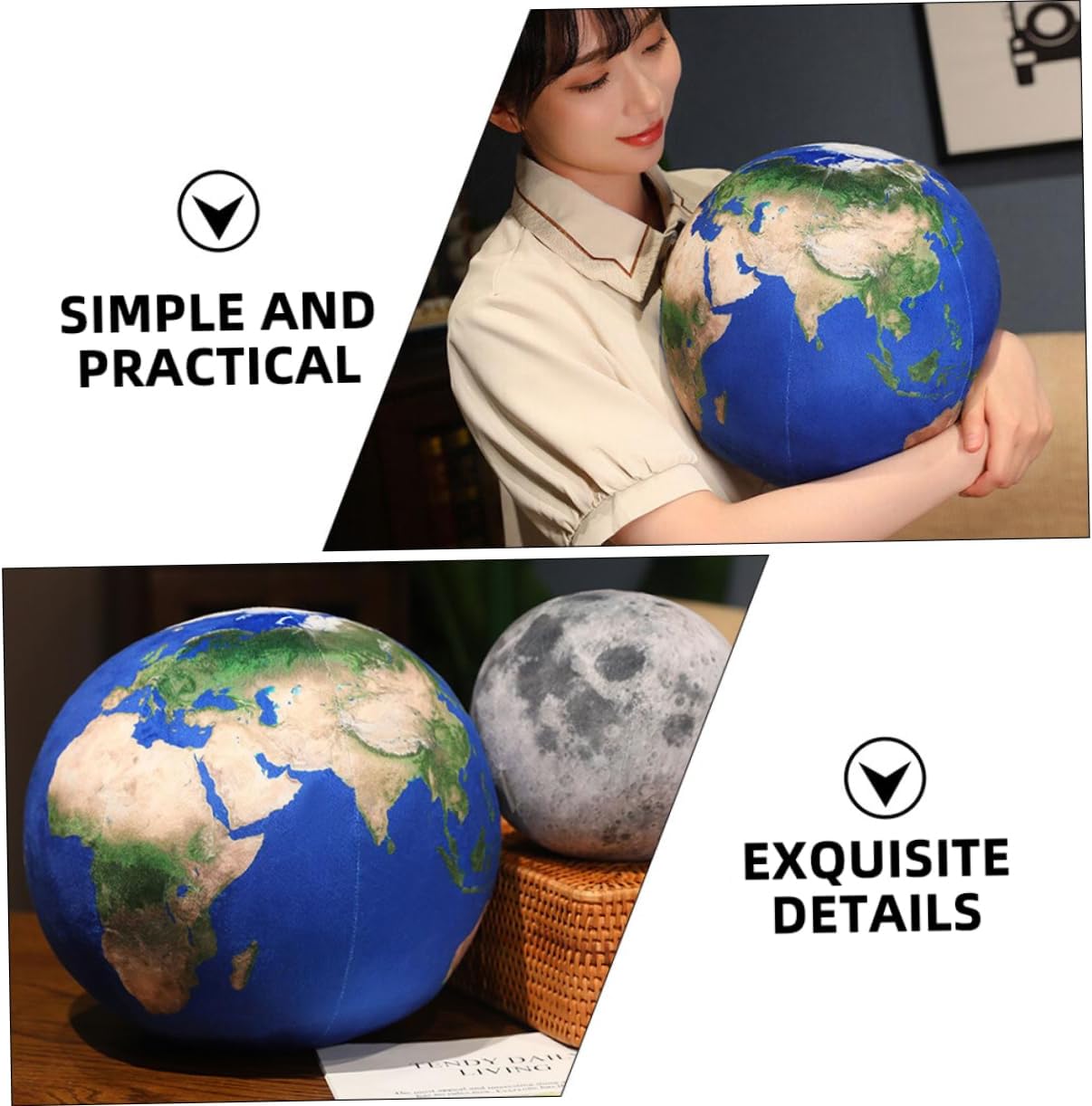 Cabilock Plush Pillow Soft Stuffed Sphere Cushion for Sofa Bed Decorative Throw Pillow with Realistic Planet Pattern Educational Home Accent
