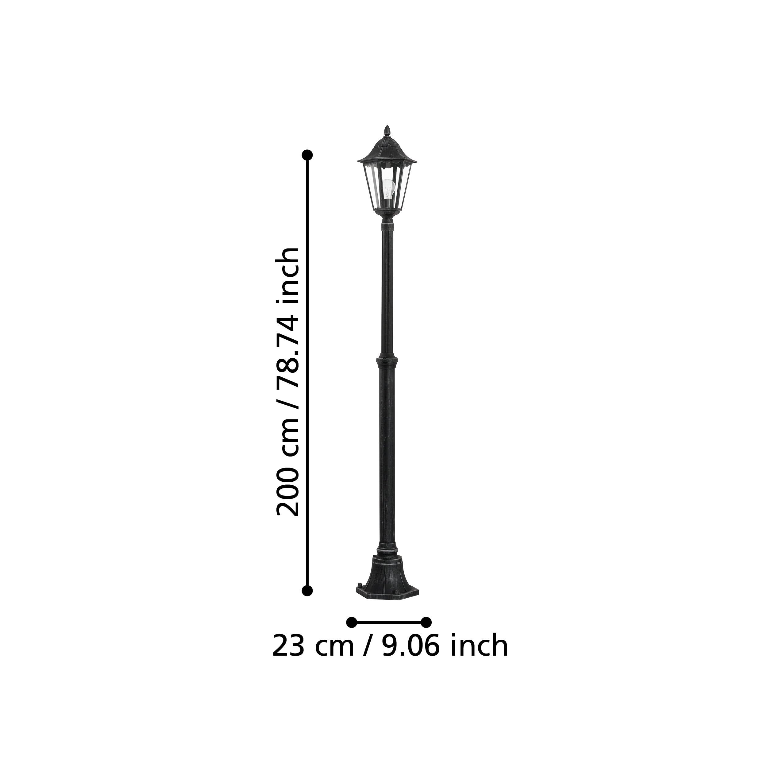 Eglo Lampada a stelo da esterno Navedo, lampada da esterno uno punto luce, lampada a stelo in alluminio pressofuso e vetro, nero, patina argentata, E27, altezza 200 cm, IP44