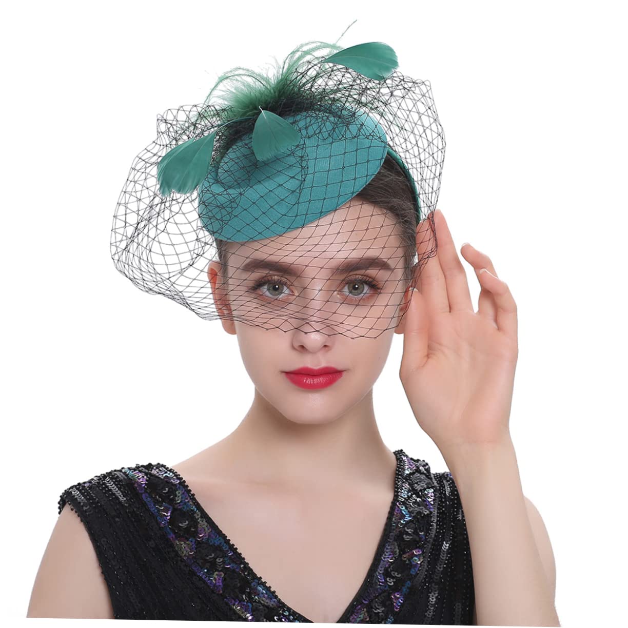 4pezzi Fascinator Elegante per Donne con Velo Rete Cappello Classico per Feste e Tea Party Accessorio Vintage per Cerimonie e Matrimoni Design Unico e Affascinante