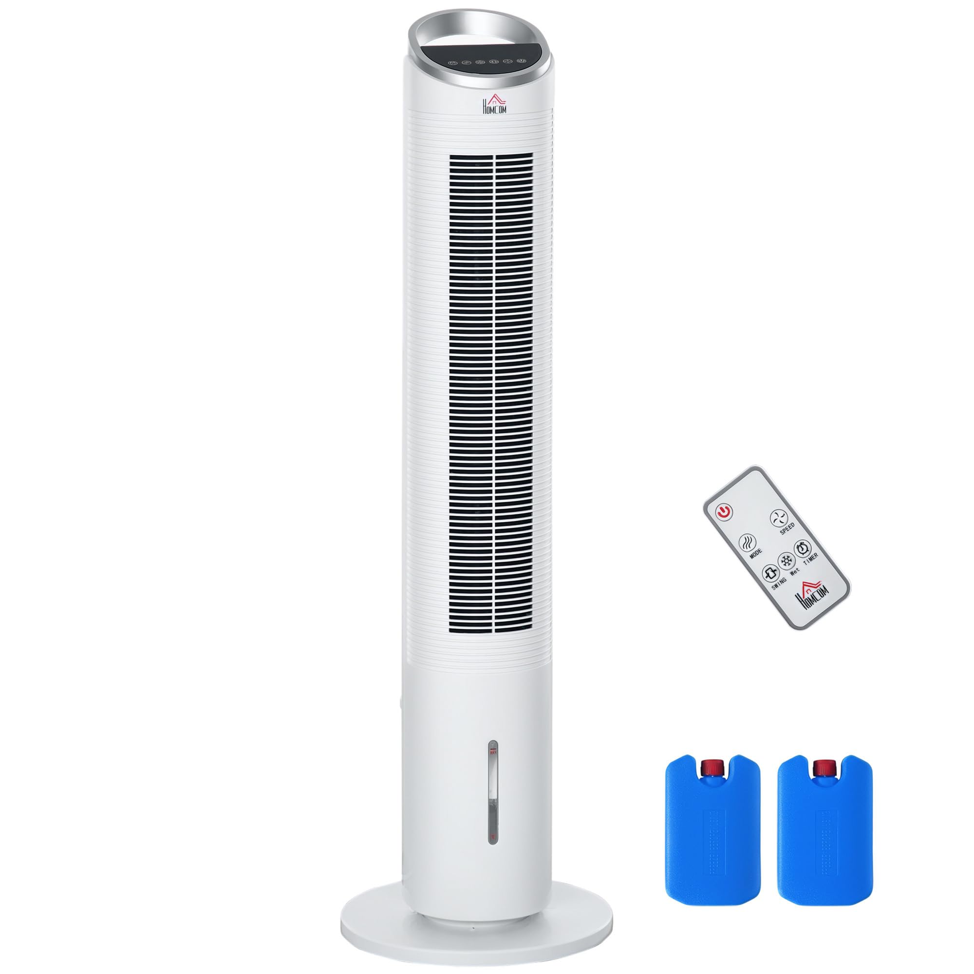 HOMCOM Rafraîchisseur d'air/ventilateur colonne/humidificateur/purificateur 4 en 1-oscillant-timer, 3 modes, 3 vitesses - télécommande réservoir 2L avec 2 blocs réfrigérants