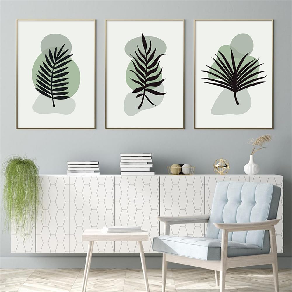 WBYZAC Art Prints-Boho Abstract Geometric Landscape Leaves Green Plant Poster Canvas Painting Wall Art Print Living Room Kitchen Home Decoration-50 * 60cm*3PCS (No Frame)