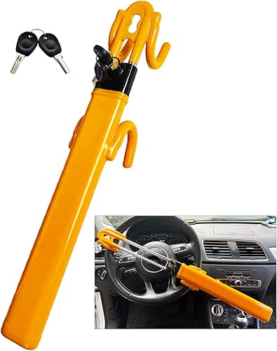 Dodomes Cerradura de volante para automóviles, bloqueo de volante, dispositivo antirrobo, abrazadera de longitud ajustable, cerraduras de gancho