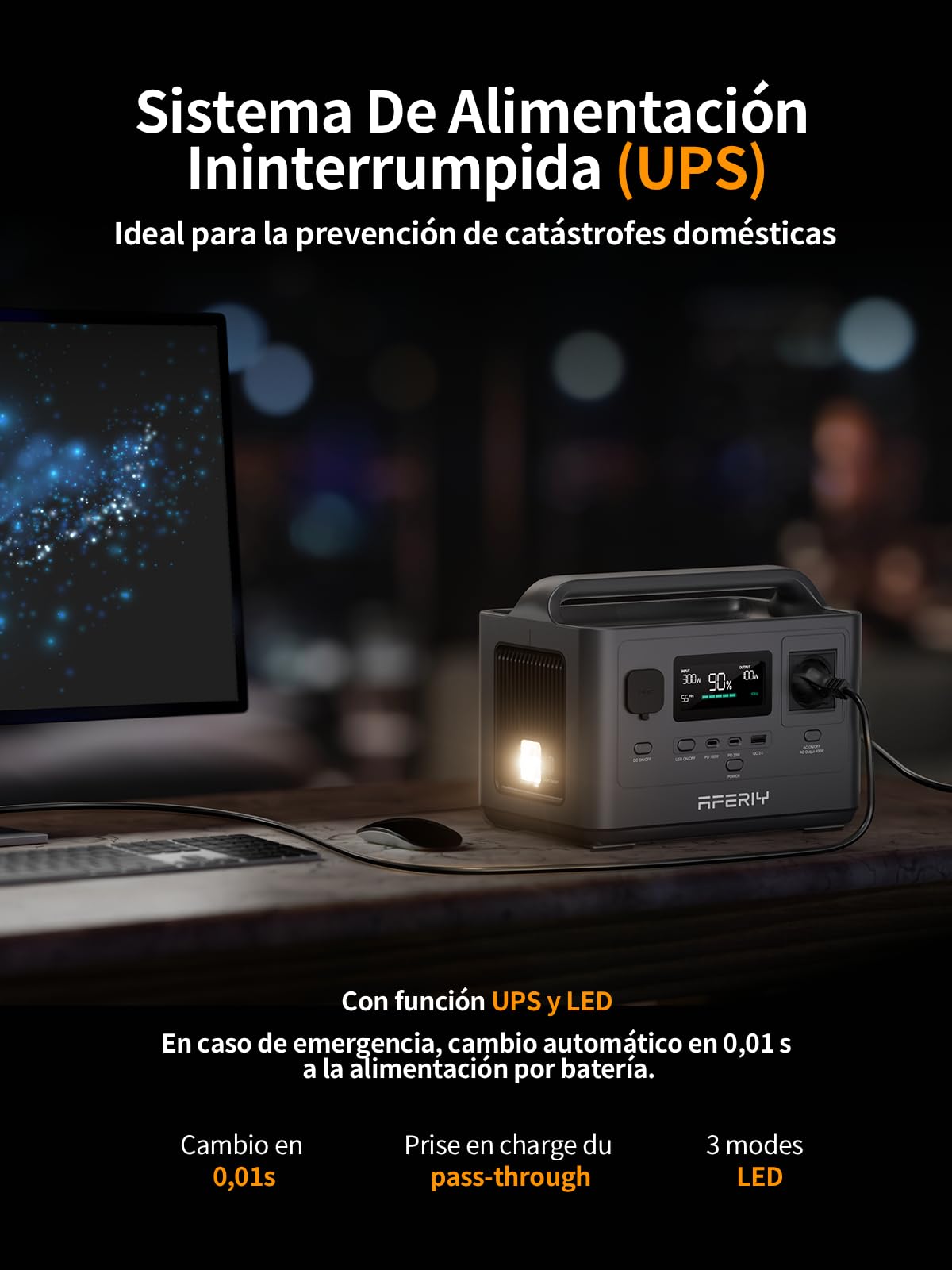AFERIY 400W Estación de Energía Portátil, Generador Solar de 256Wh, （Envío en 2 días）Batería LiFePO4 de Carga Rápida con salida de CA de 220-240 V, puertos USB, SAI para Camping, Viajes