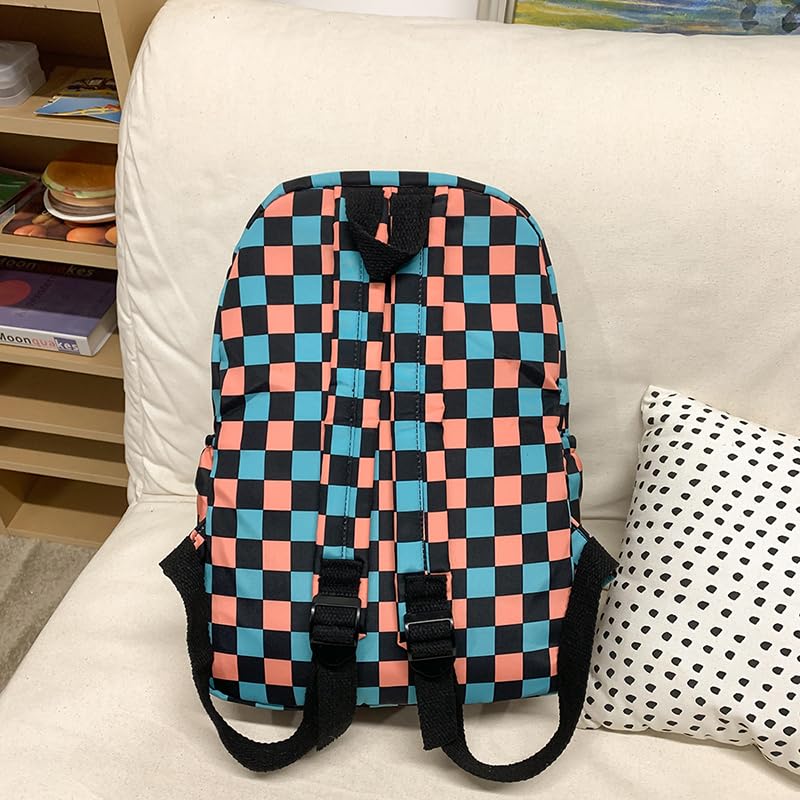 Lushandy 3PCS Checkered Backpack with Lunch Bag, Womens College Backpack Set Cute Aesthetic Daypack Checkered Laptop Backpack4