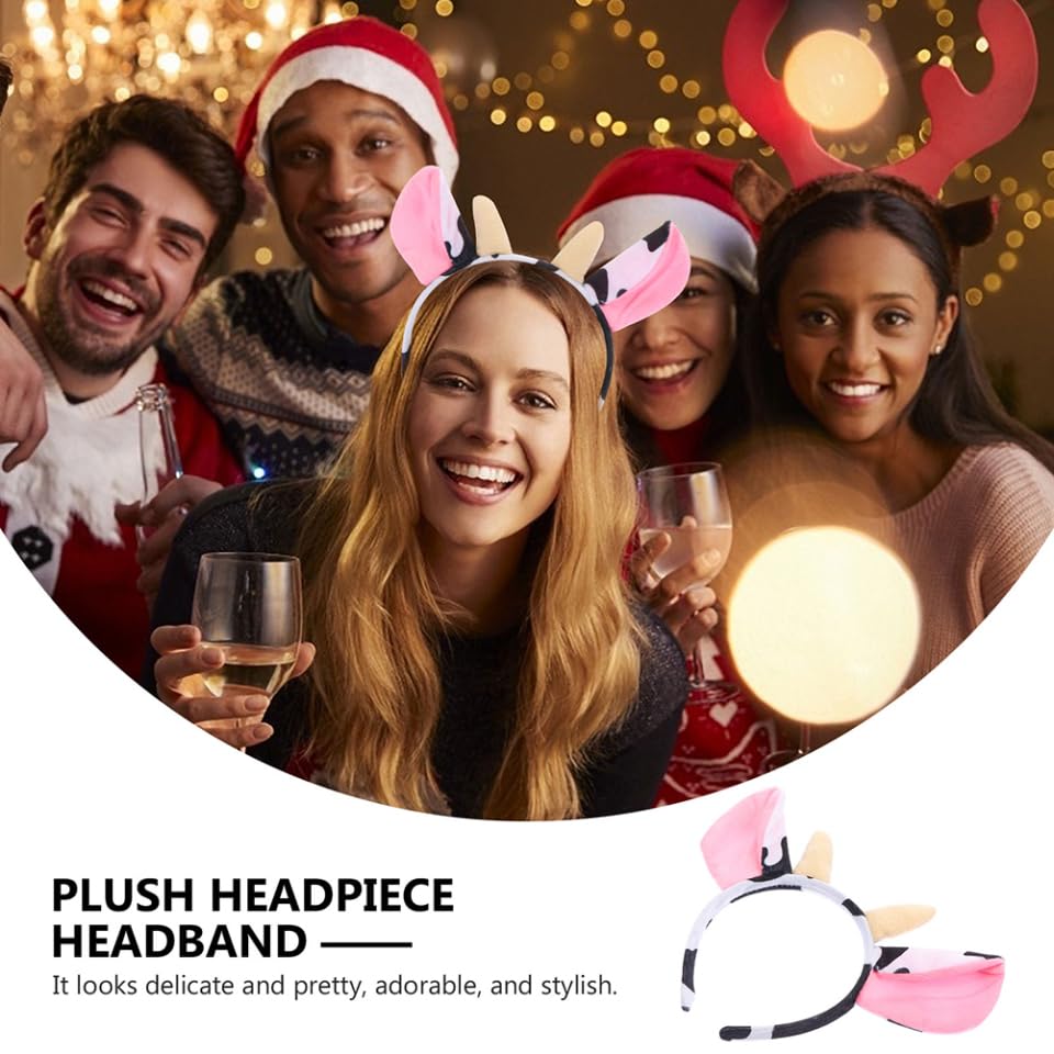 ABOOFAN 8Pcs Animal Headband with Cow Print Horns and Ears, Elastic Hair Hoop for Halloween, Christmas Party, Cosplay Costume Accessory - Image 9